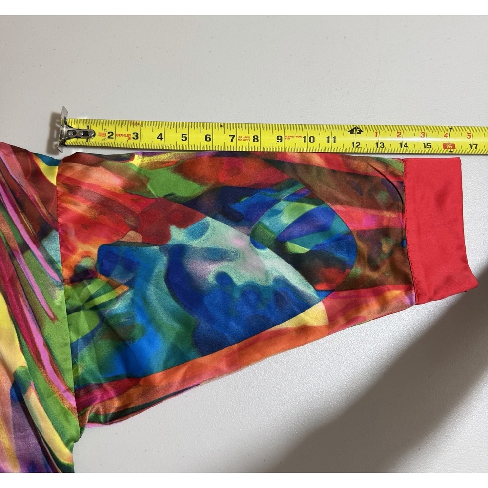 Natori Belted Satin Robe Abstract Multi Brightly Colored Medium - Picture 6 of 9
